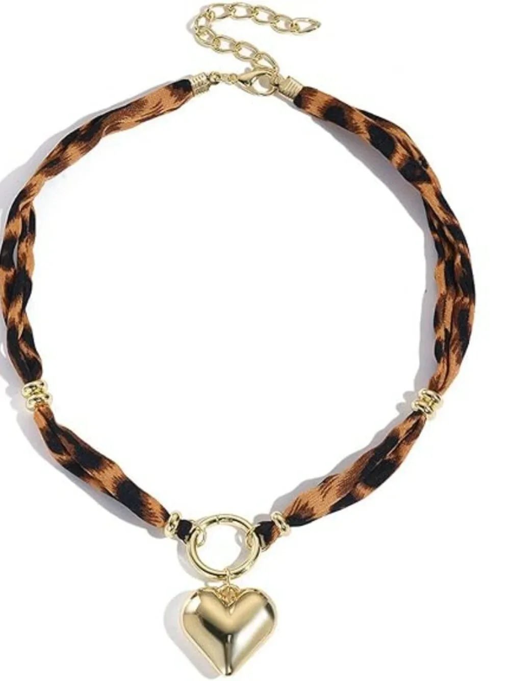 NEW Scarf Necklace with Charm for Women Bandana‎ Heart Pendant Leopard Print